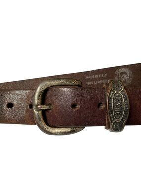 Vintage Y2K Diesel Dark Brown Worn Leather Belt with Branded Brass Accent